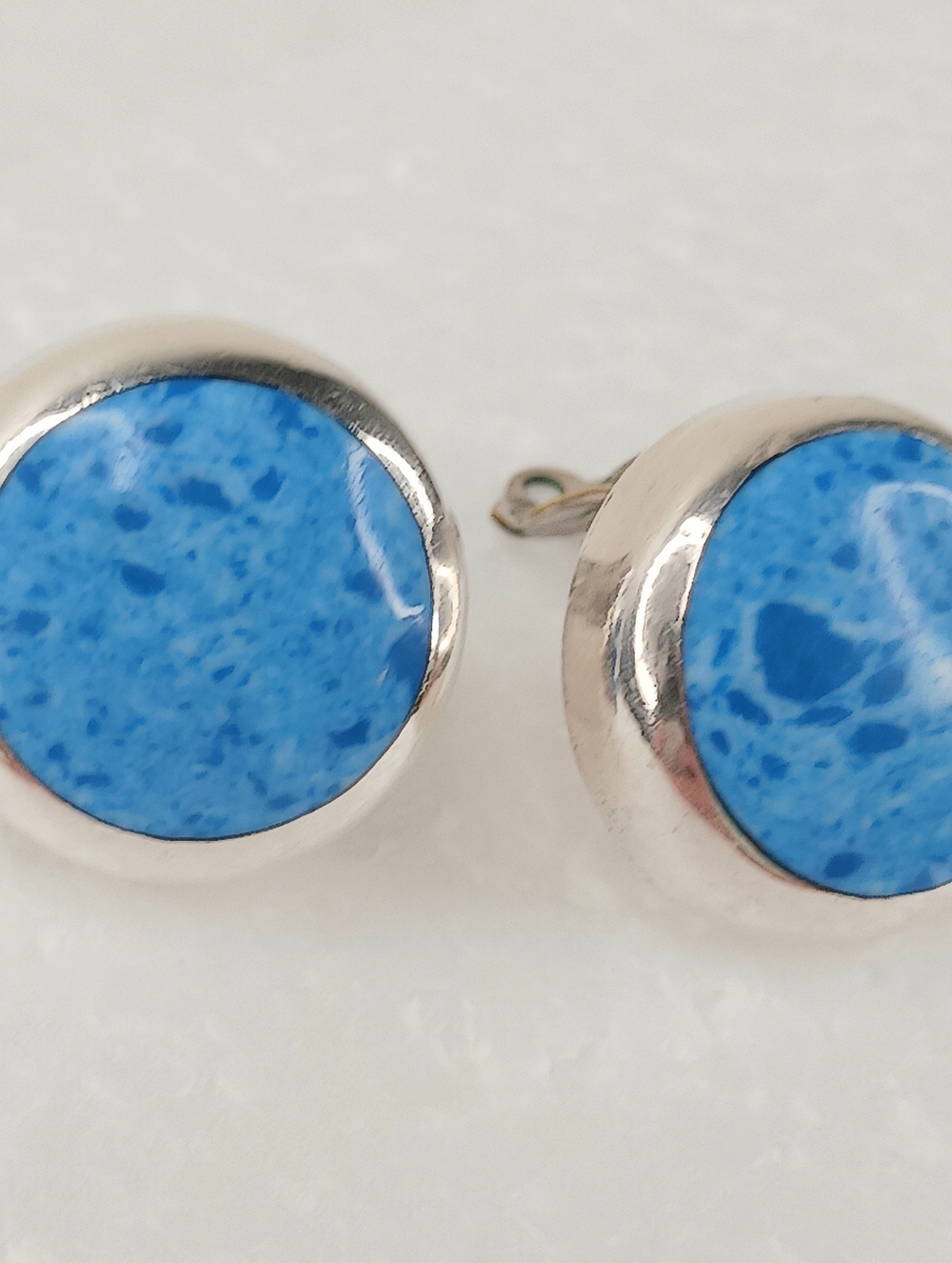 Earrings Clip On Vintage Marked Mexico Sterling Silver Sodalite Stone Excellent